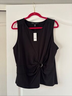 NWT White House Black Market Black Shirred w/Knot-Front Sleeveless Top SIZE XL